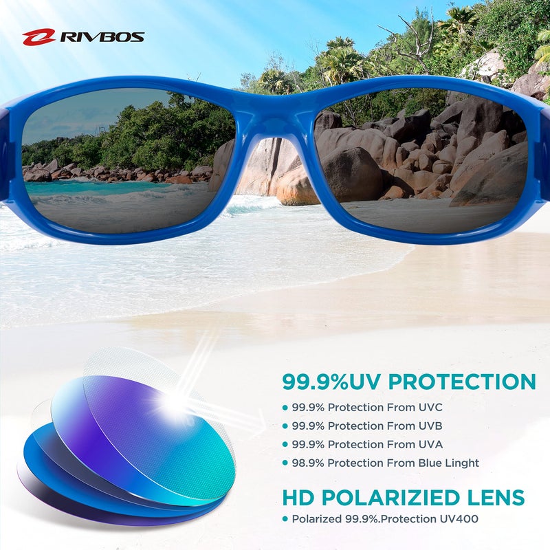 RIVBOS Kids (Age 3-8) Sunglasses Polarized UV Protection Flexible Rubber Glasses Shades with Strap for Boys Girls RBK037-Blue&blue - Image 3